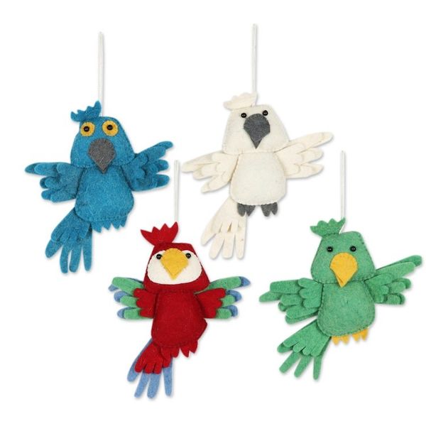 Alternate image for Set of 4 Wool Felt Bird Ornaments Feathered Friends