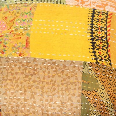 Alternate image for Hand-Embroidered Ottoman Footstool from India Morning Sunshine