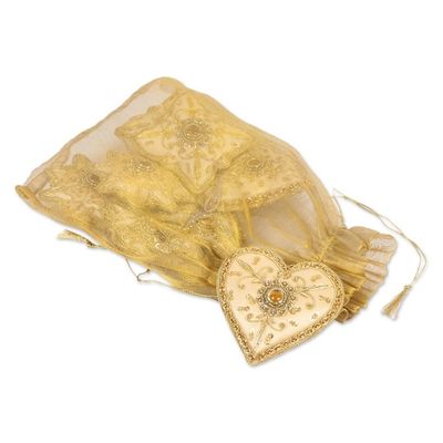 Alternate image for Indian Handmade Heart Shaped Ornaments Set of 8 Golden Glory