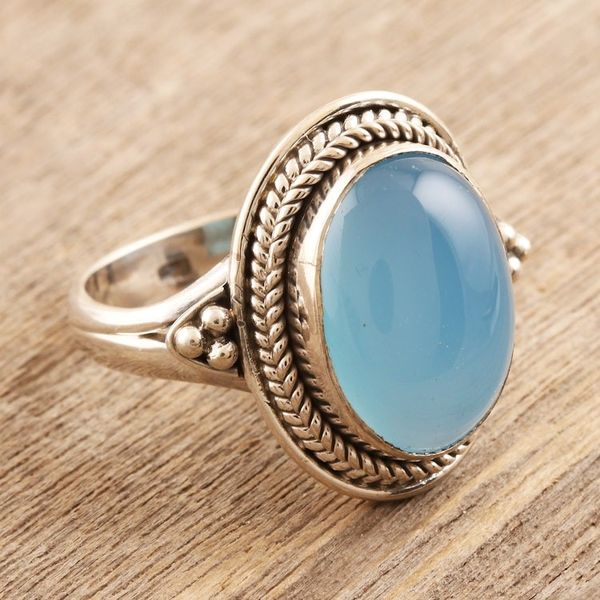 Alternate image for Hand Crafted Chalcedony Cocktail Ring Blue Oracle