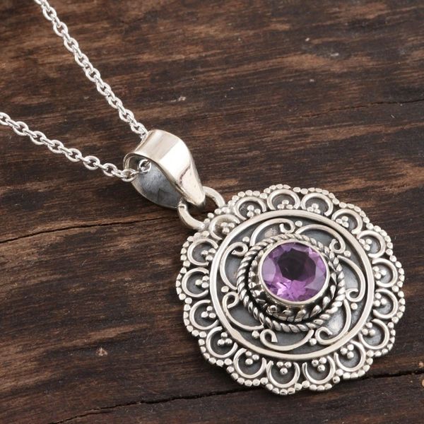 Alternate image for Sterling Silver Amethyst Medallion Pendant Necklace Your Majesty