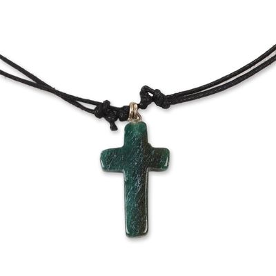 Alternate image for Green Agate Cross Pendant Necklace Crafted in India Cross of New Life
