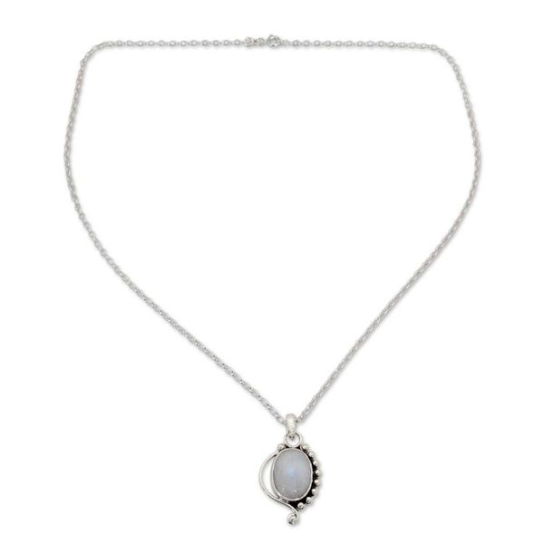 Alternate image for Indian Sterling Silver and Moonstone Pendant Necklace Indian Paisley