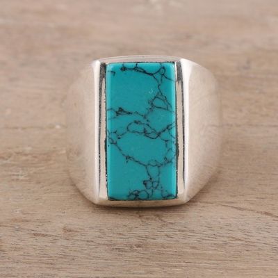 Alternate image for 925 Sterling Silver and Reconstituted Turquoise Mens Ring Classy Man