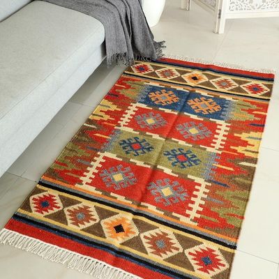 Alternate image for Handwoven Wool Area Rug with Cotton Warp 3 x 5 Our Story