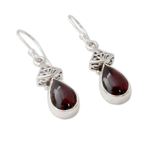 Alternate image for Garnet Earrings in Sterling Silver from India Crimson Morn