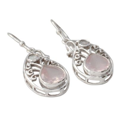 Alternate image for Paisley Shaped Silver Earrings with Rose Quartz Gems Festive Paisley