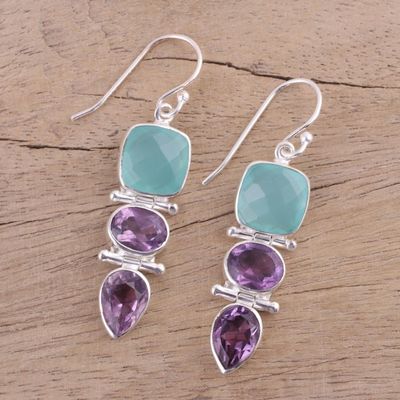 Alternate image for Amethyst and Chalcedony Dangle Earrings from India Glittering Muse
