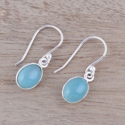 Alternate image for Sky Blue Chalcedony Dangle Earrings from India Luminous Sky Blue