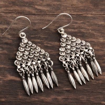 Alternate image for Oxidized Sterling Silver Dangle Earrings Pyramid Motif Pyramid of Loops