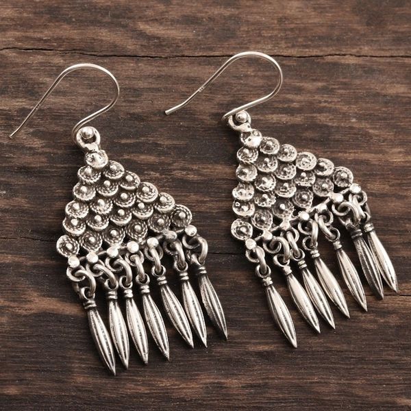 Alternate image for Oxidized Sterling Silver Dangle Earrings Pyramid Motif Pyramid of Loops
