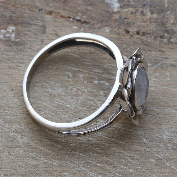 Alternate image for Faceted Two-Carat Rainbow Moonstone Lotus Cocktail Ring Misty Lotus