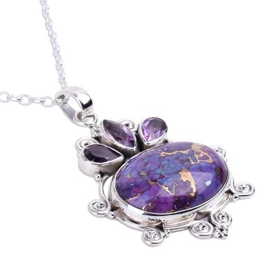 Alternate image for Composite Turquoise and Amethyst Pendant Necklace Regal Coronation
