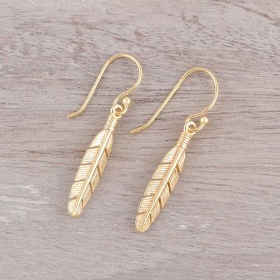 Alternate image for 22k Gold Plated Sterling Silver Feather Dangle Earrings Light Touch