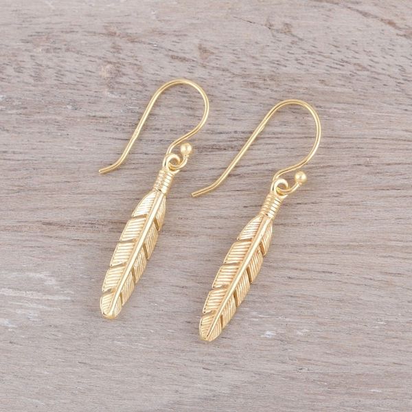 Alternate image for 22k Gold Plated Sterling Silver Feather Dangle Earrings Light Touch