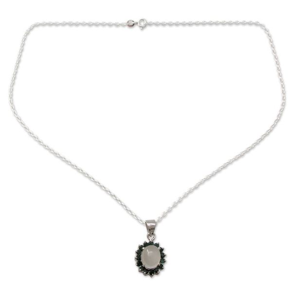 Alternate image for Sterling Silver Necklace with Emerald and Moonstone Love and Devotion