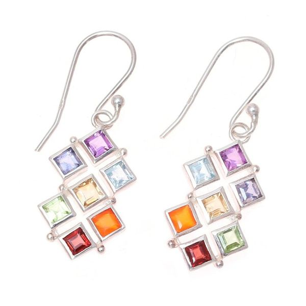 Alternate image for Multi-Gemstone Chakra Dangle Earrings from India Wellness