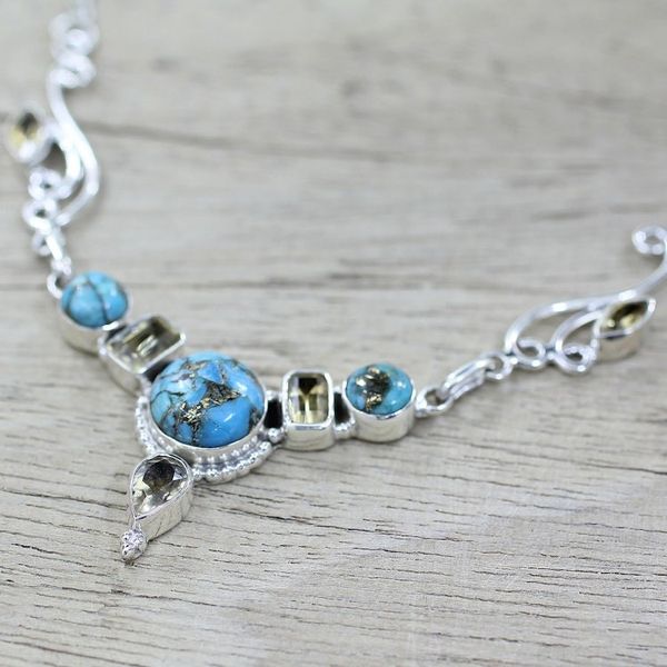 Alternate image for Hand Made Citrine Turquoise Pendant Necklace Seashore Radiance