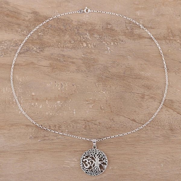 Alternate image for Sterling Silver Om Tree Pendant Necklace from India Pious Om