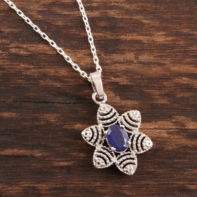 Alternate image for One Carat Blue Sapphire Necklace Flower of Delhi