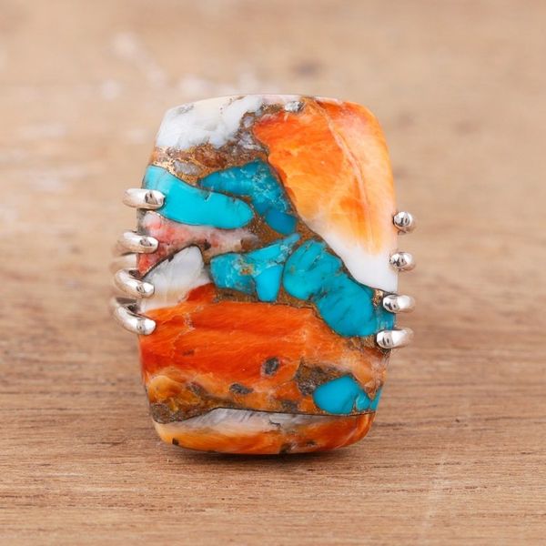 Alternate image for Sterling Silver and Reconstituted Turquoise Cocktail Ring Vibrant Charm