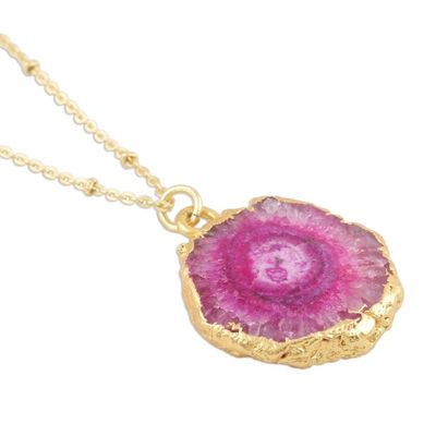 Alternate image for Gold-Plated Pink Solar Quartz Pendant Necklace Mystic Power