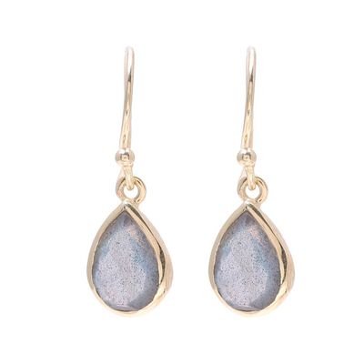 Alternate image for Gold Plated 4-Carat Labradorite Dangle Earrings from India Fantastic Drops