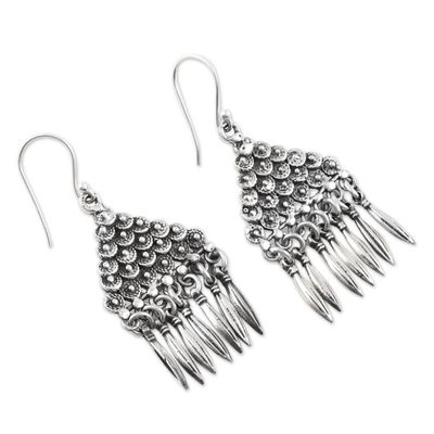 Alternate image for Oxidized Sterling Silver Dangle Earrings Pyramid Motif Pyramid of Loops