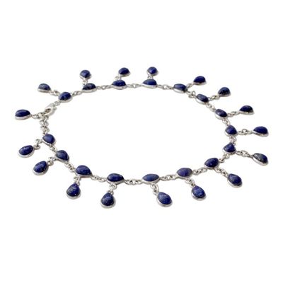 Alternate image for Lapis Lazuli and 925 Silver Anklet from Indian Artisan Royal Dewdrops