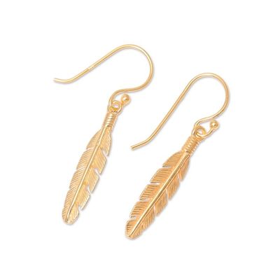 Alternate image for 22k Gold Plated Sterling Silver Feather Dangle Earrings Light Touch