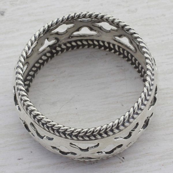 Alternate image for Artisan Crafted Sterling Silver Indian Jali Motif Band Ring Jali Stars