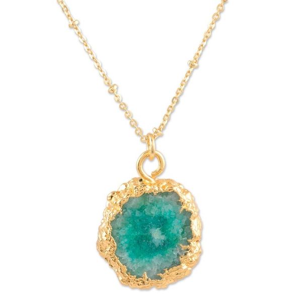 Alternate image for Gold-Plated Sterling Silver Blue Quartz Pendant Necklace Blue Illusion