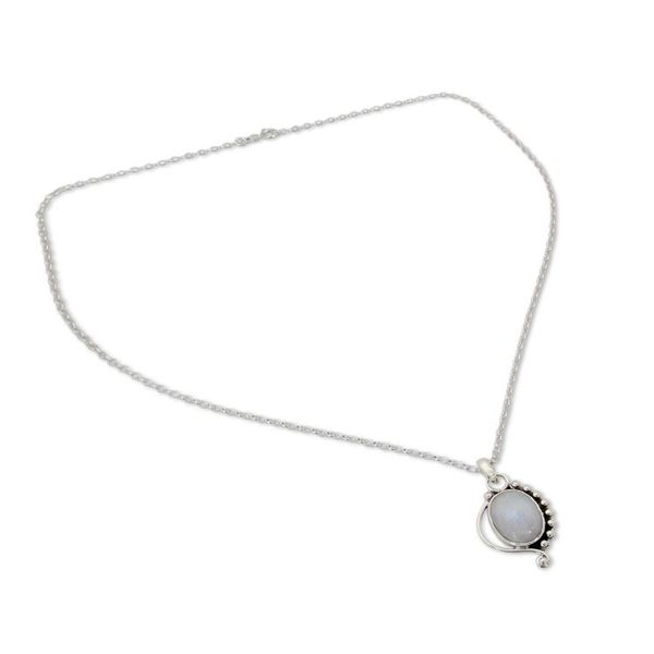Alternate image for Indian Sterling Silver and Moonstone Pendant Necklace Indian Paisley