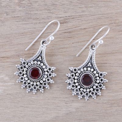 Alternate image for Handmade Garnet Dangle Earrings from India Gemstone Flowers