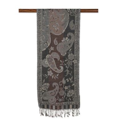 Alternate image for Grey Paisley-Patterned Wool Scarf Grey Symphony