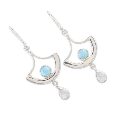 Alternate image for Larimar and Rainbow Moonstone Dangle Earrings Sky Chandelier