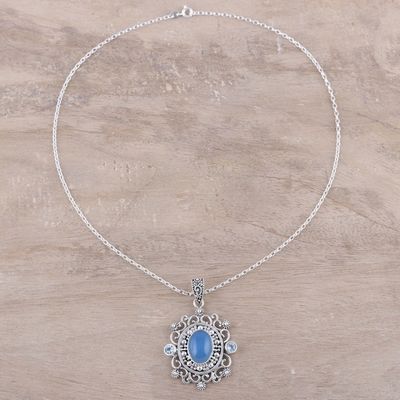 Alternate image for Blue Topaz and Chalcedony Pendant Necklace from India Glowing Heaven