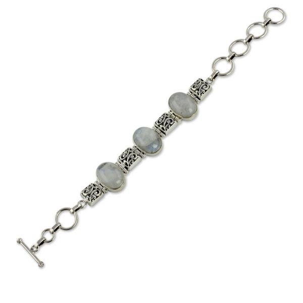 Alternate image for Artisan Crafted Moonstone Sterling Silver Bracelet Floral Legends