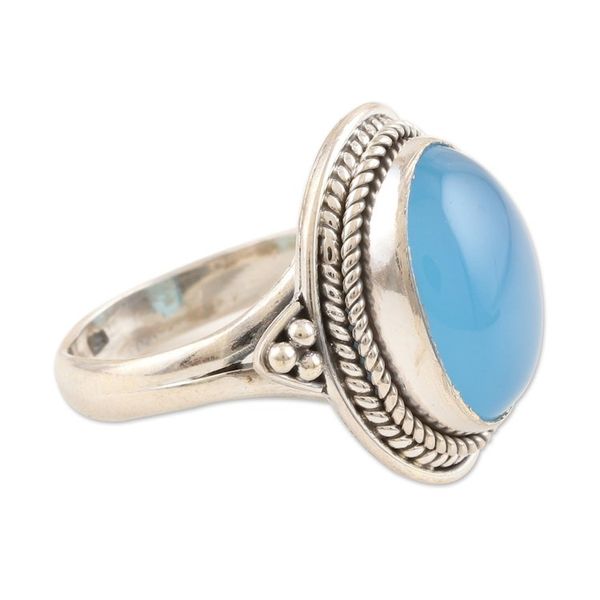 Alternate image for Hand Crafted Chalcedony Cocktail Ring Blue Oracle