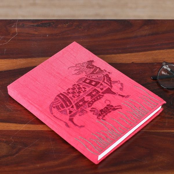 Alternate image for Traditional Kamadhenu Rayon-Embroidered Journal from India Kamadhenu in Pink