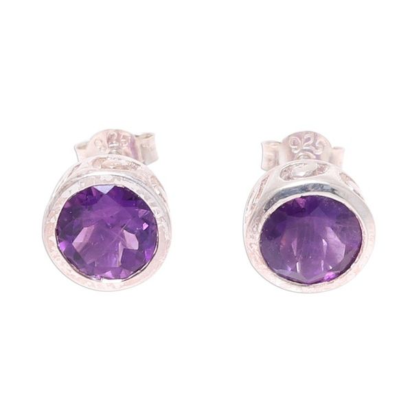 Alternate image for Faceted Amethyst Stud Earrings from India Spark of Life