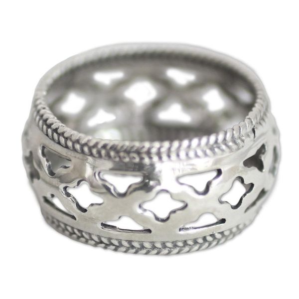 Alternate image for Artisan Crafted Sterling Silver Indian Jali Motif Band Ring Jali Stars