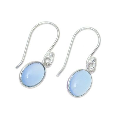 Alternate image for Sky Blue Chalcedony Dangle Earrings from India Luminous Sky Blue