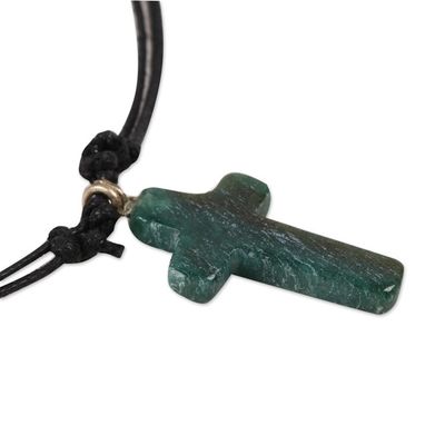 Alternate image for Green Agate Cross Pendant Necklace Crafted in India Cross of New Life