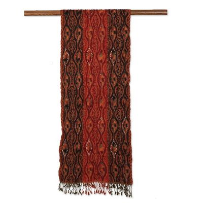 Alternate image for Crinkled Paisley-Patterned Wool Scarf Burst of Fire