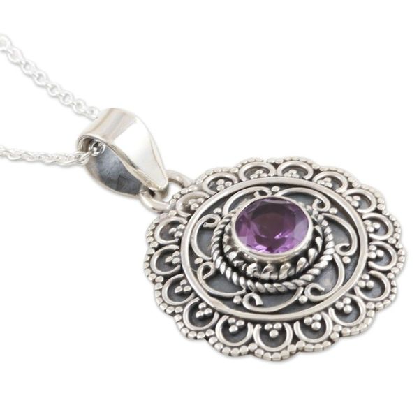 Alternate image for Sterling Silver Amethyst Medallion Pendant Necklace Your Majesty