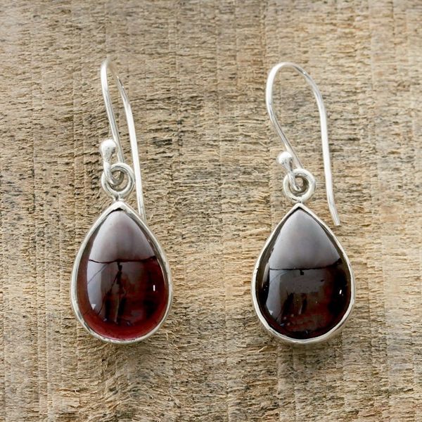 Alternate image for Natural Teardrop Garnet Dangle Earrings from India Red Glimmer