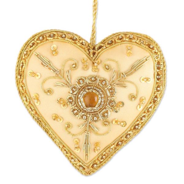 Alternate image for Indian Handmade Heart Shaped Ornaments Set of 8 Golden Glory