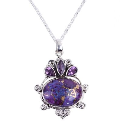 Alternate image for Composite Turquoise and Amethyst Pendant Necklace Regal Coronation