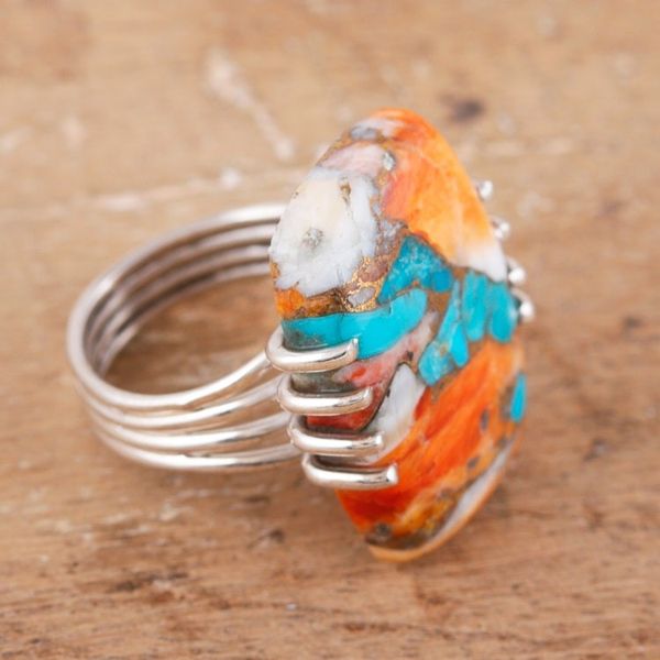 Alternate image for Sterling Silver and Reconstituted Turquoise Cocktail Ring Vibrant Charm